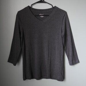 2/$13 Kim Rogers Women's 3/4 Sleeve V-Neck Solid Top Size Medium Dark Gray